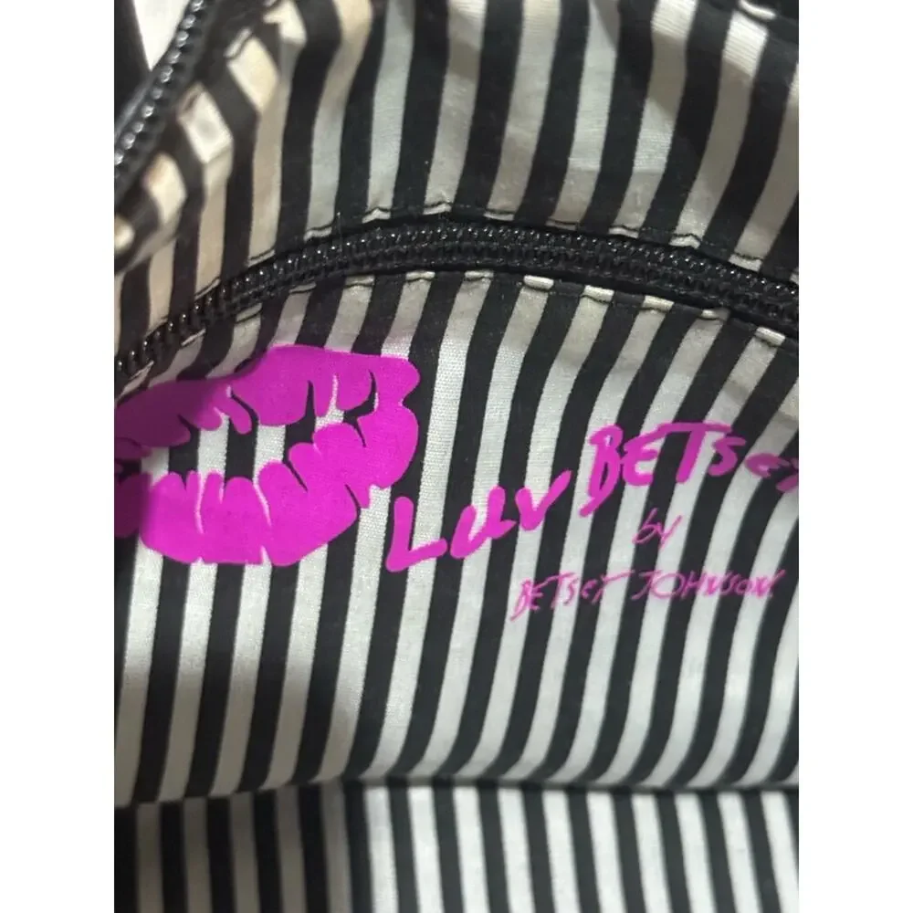 Betsey Johnson Floral Stripe Satchel Black Pink Rose Mini Handbag Y2K